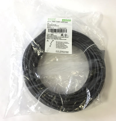 New Murr Elektronik 7000-12361-6251500 Cable Cordset M12 Female 90 Deg 125VAC 4A 15M