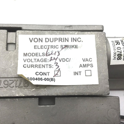 New – Open box Von Duprin 6215 Electric Strike Plate Voltage: 24VDC, 3A For Single Door