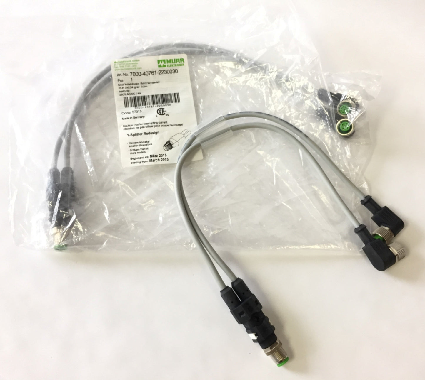 New – Open box Lot of 2 Murr Elektronik 7000-40761-2230030 Cable Cordset, M12 Y-Distributor