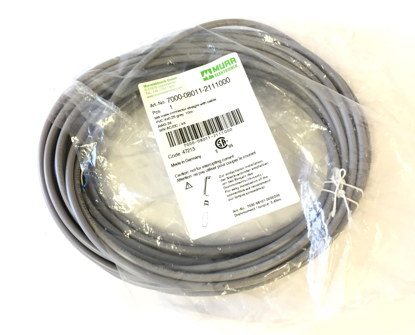 New – Open box Lot of 3 Murr Elektronik 7000-08011-2111000 Cable M8 Male Connector Straight 10M