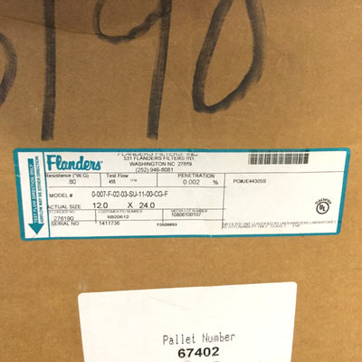 New – Open box Flanders 0-007-F-02-03-SU-11-00-00-CG-F HEPA Air Filter 12"x 24" 455 CFM