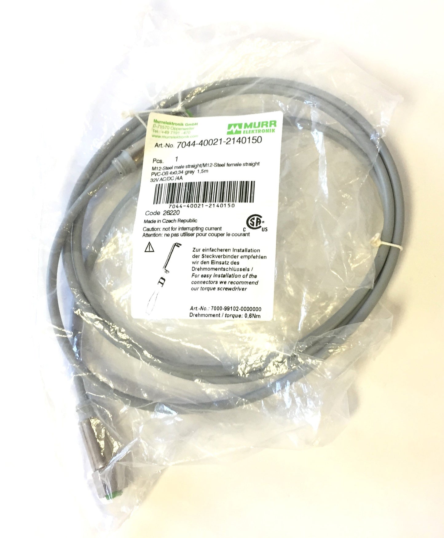 New – Open box Lot of 2 Murr Elektronik 7044-40021-2140150 Cable M12 Steel Male Connector, 1.5M