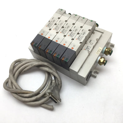 Used Bank of 4 SMC VQ4200-5 & 1 VQ4100-5 Solenoid Valve, 2-Position 5-Port, 24VDC