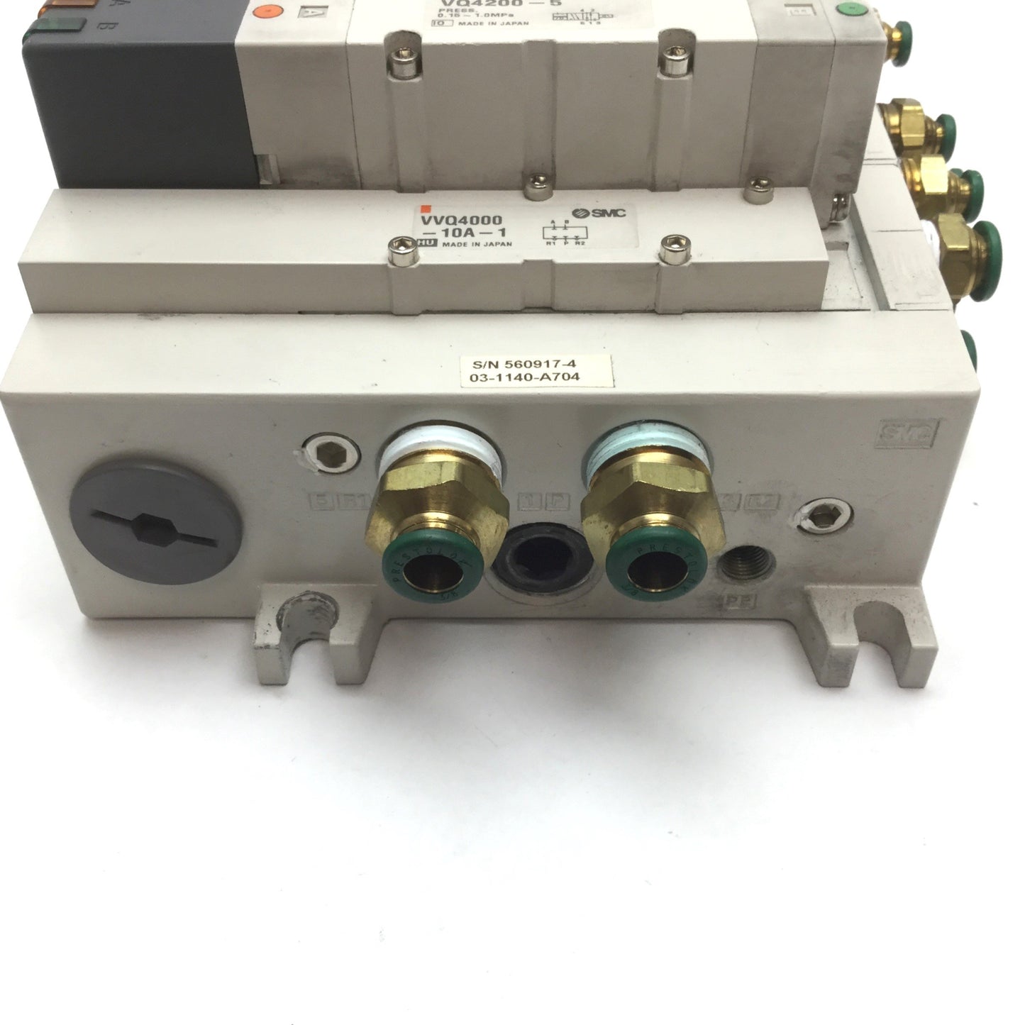 Used Bank of 4 SMC VQ4200-5 & 1 VQ4100-5 Solenoid Valve, 2-Position 5-Port, 24VDC