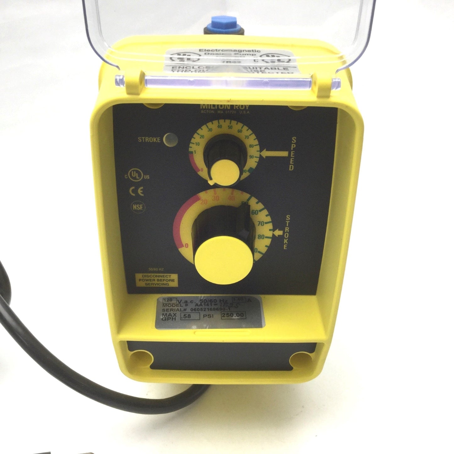 New – Open box LMI Milton Roy AA141-152S Electronic Metering Pump Max Output: 0.58GPH, 120VAC