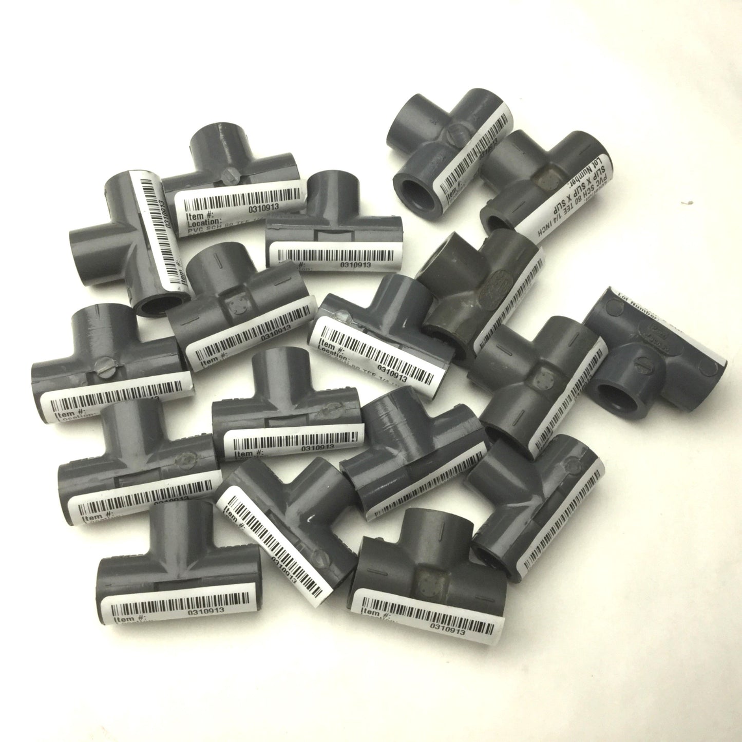Used Lot of 18 PVC SCH 80 Tee, Size: 1/4" , Slip x Slip x Slip