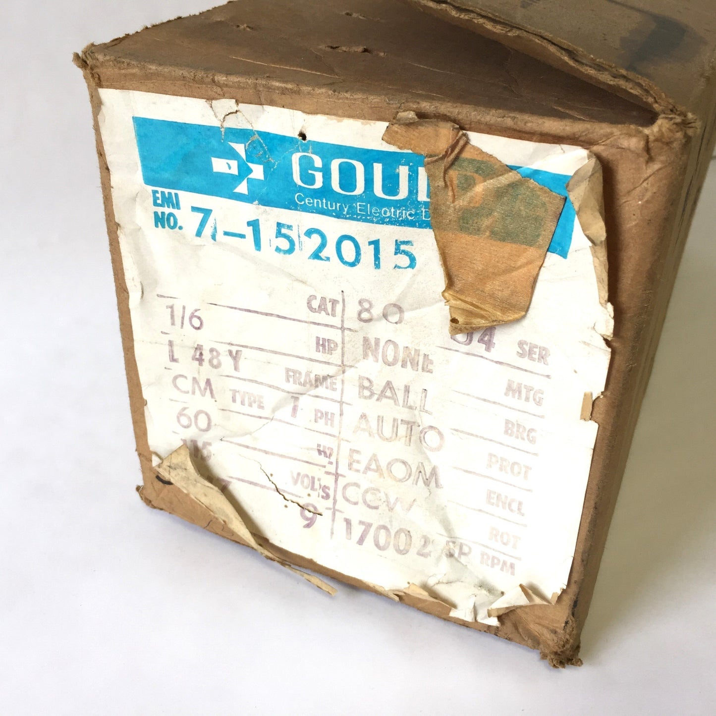 New – Open box Gould Century 7-152015-01 Electric Motor 1/6HP 115V 60Hz 1PH Single 1700RPM L48Y