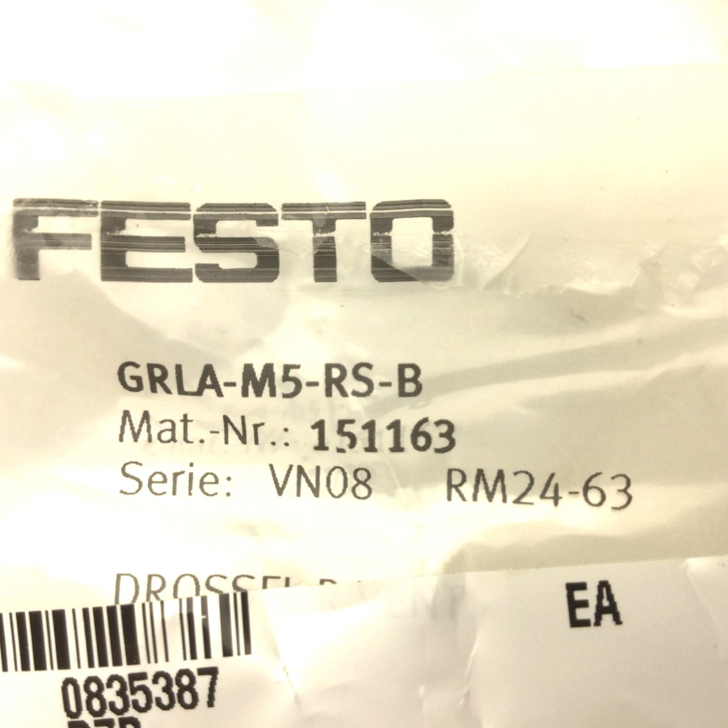 New Festo GRLA-M5-RS-B Exhaust Air Adjustable Flow Control Valve, M5 Fittings