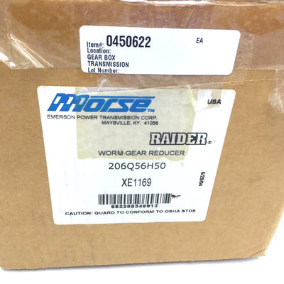 New – Open box New Morse Raider 20Q56H50 Worm Gear Reducer 50:1, Torque: 678 In-lbs, .54HP@1750