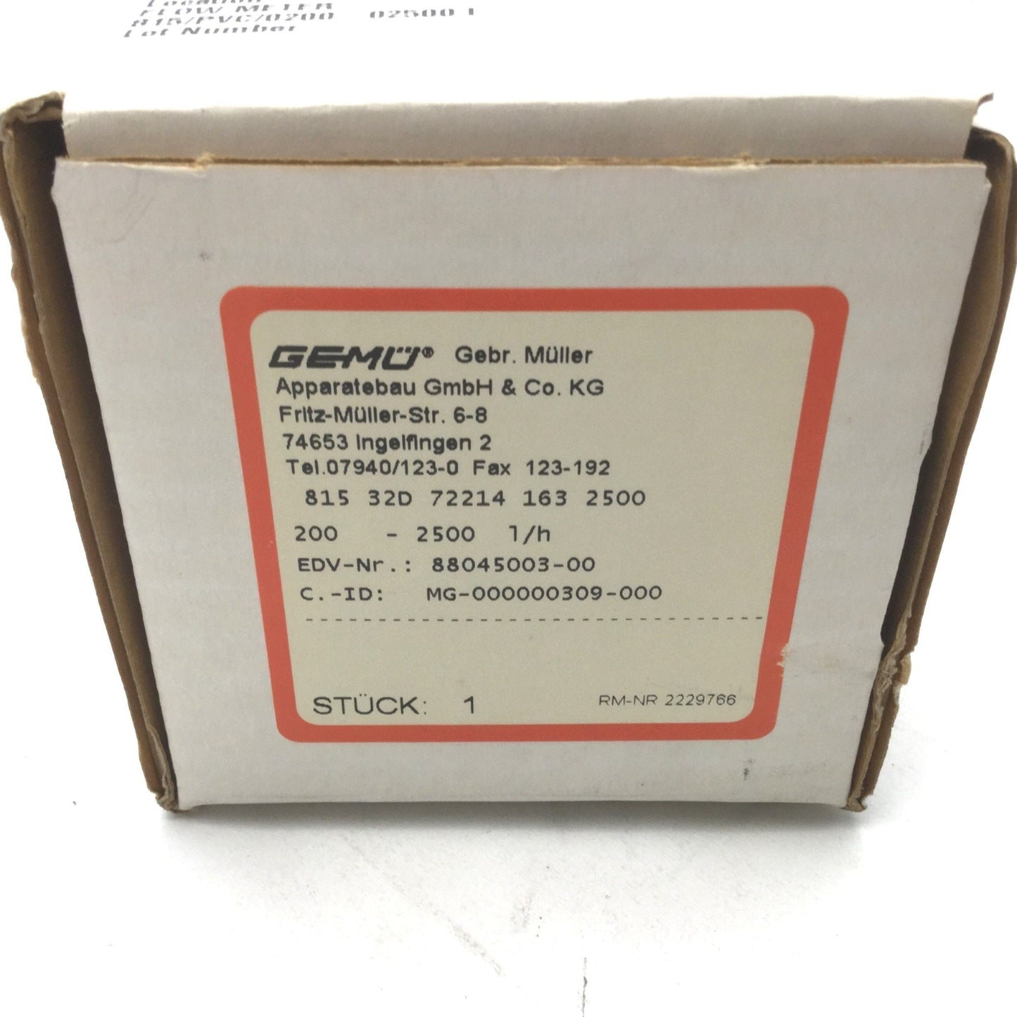 New – Open box GEMÜ 815 32D 72214 163 2500 Plastic Variable Area Flow Meter For Liquids & Gases