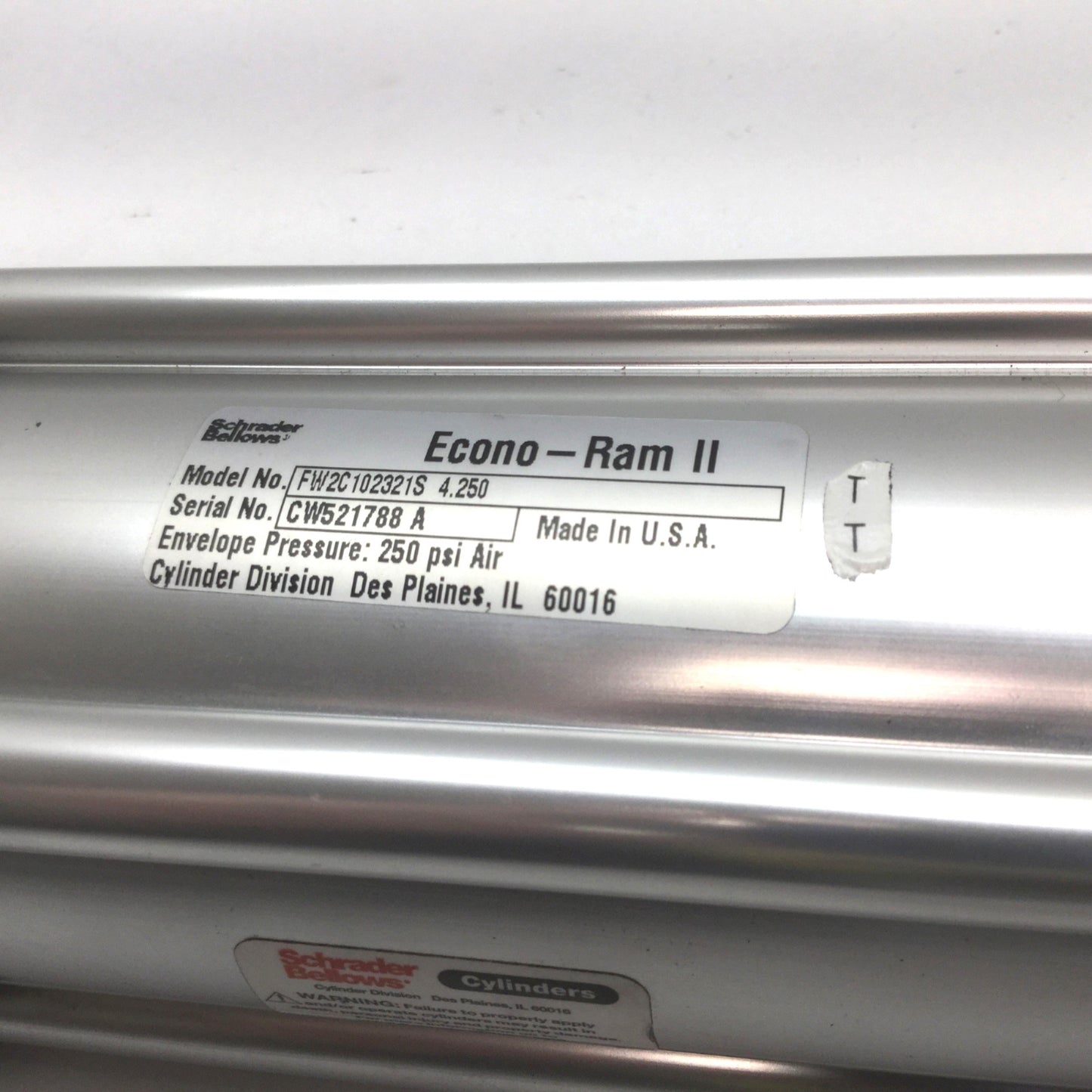 Used Schrader Bellows FW2C102321S 4.250 Econo-Ram II Pneumatic Cylinder, Bore: 2.5"