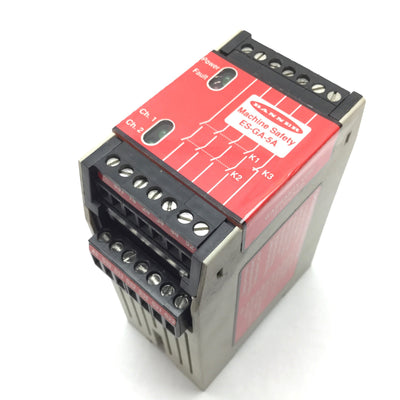 Used Banner ES-GA-5A Safety Relay, Supply: 24VDC / 115VAC, Contact Rating: 250VAC 5A