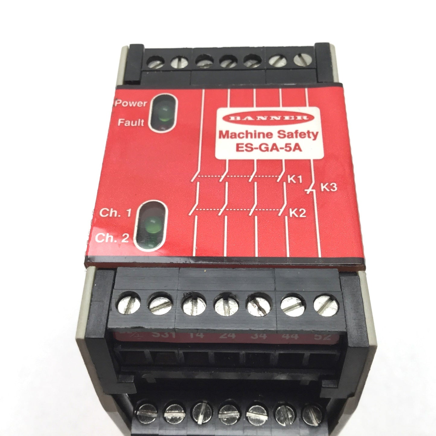 Used Banner ES-GA-5A Safety Relay, Supply: 24VDC / 115VAC, Contact Rating: 250VAC 5A