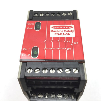Used Banner ES-GA-5A Safety Relay, Supply: 24VDC / 115VAC, Contact Rating: 250VAC 5A