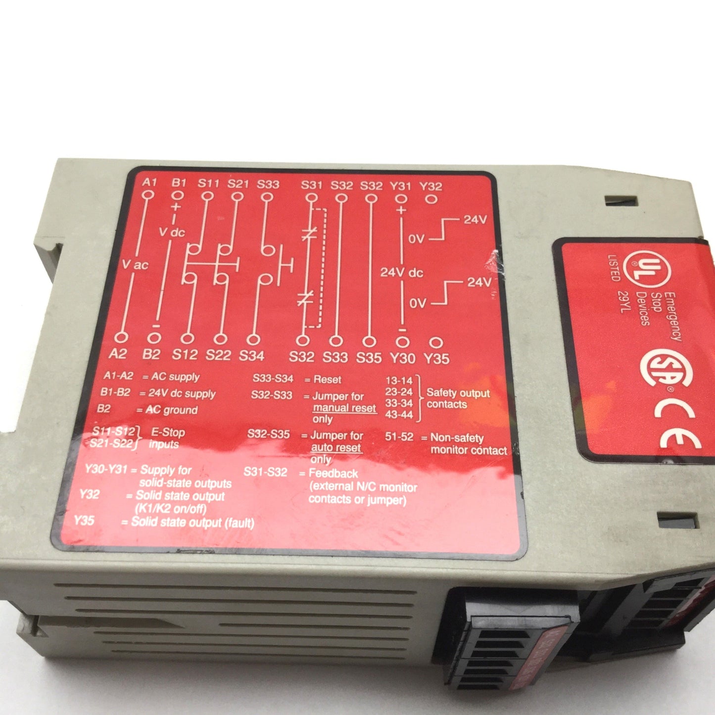 Used Banner ES-GA-5A Safety Relay, Supply: 24VDC / 115VAC, Contact Rating: 250VAC 5A