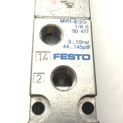 Used Festo MVH-5/3G-1/8-B Solenoid Valve, 20.4-26.4VDC, 3-Position 5-Port