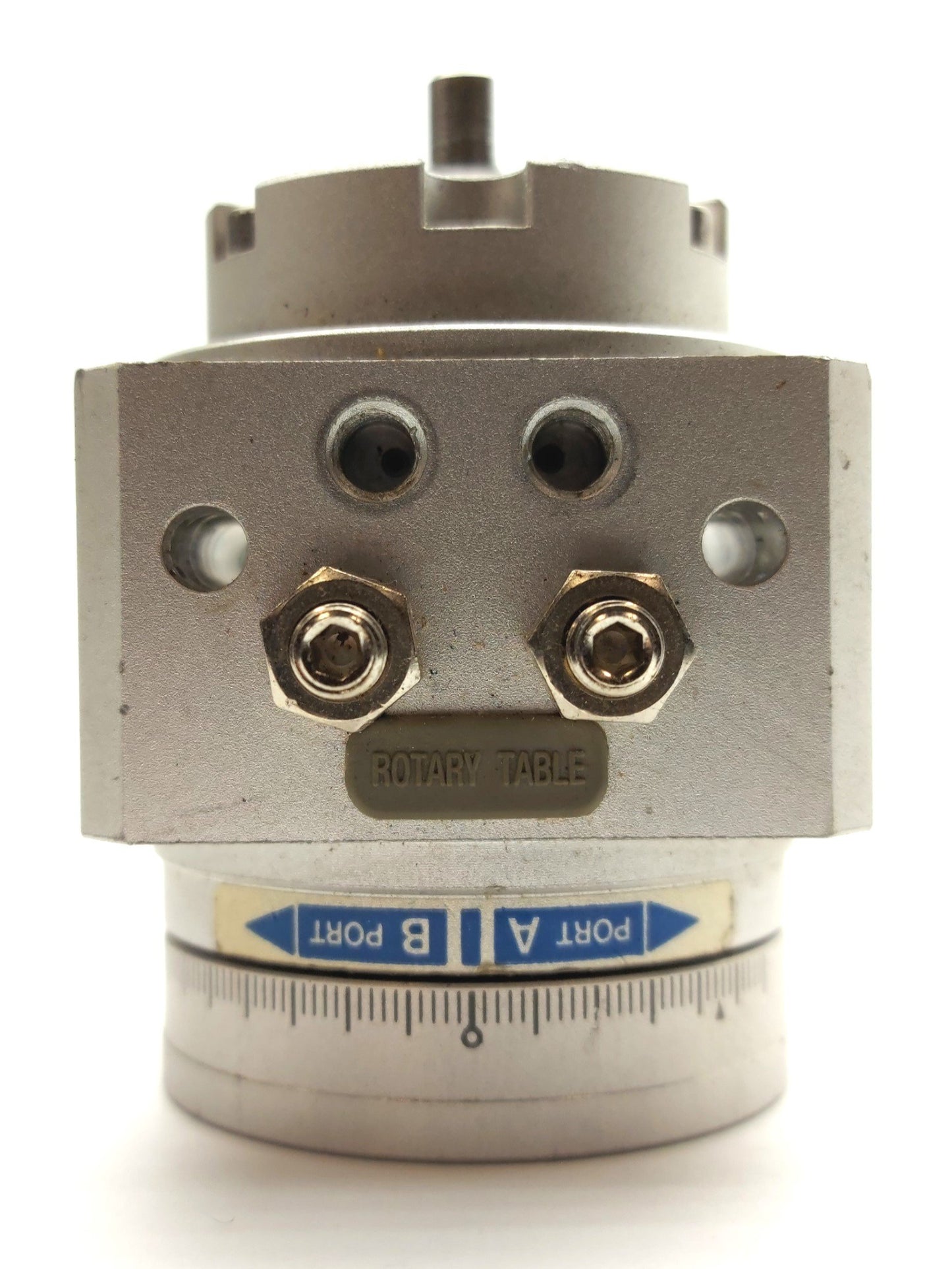 Used SMC MSUB3-180S Rotary Table, 180° Rotation, 100PSI Max, 5mm Shaft, M5 Ports
