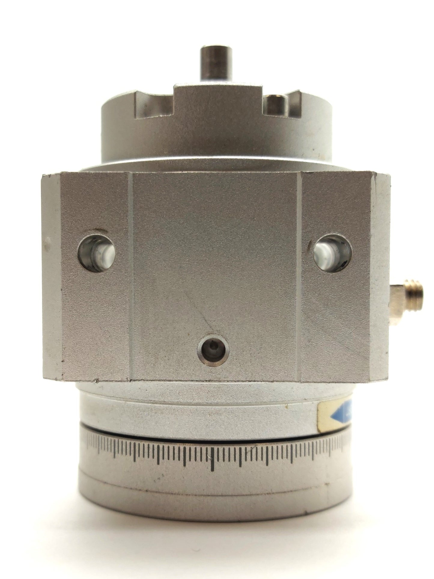 Used SMC MSUB3-180S Rotary Table, 180° Rotation, 100PSI Max, 5mm Shaft, M5 Ports
