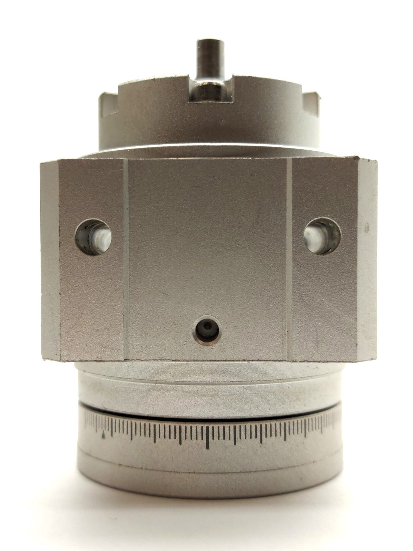 Used SMC MSUB3-180S Rotary Table, 180° Rotation, 100PSI Max, 5mm Shaft, M5 Ports