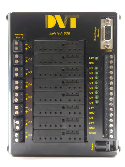 Used DVT CON-IBOB Isolation Breakout Board, 15-Pin D-Sub, 8x Relays, 24VDC, DIN Rail