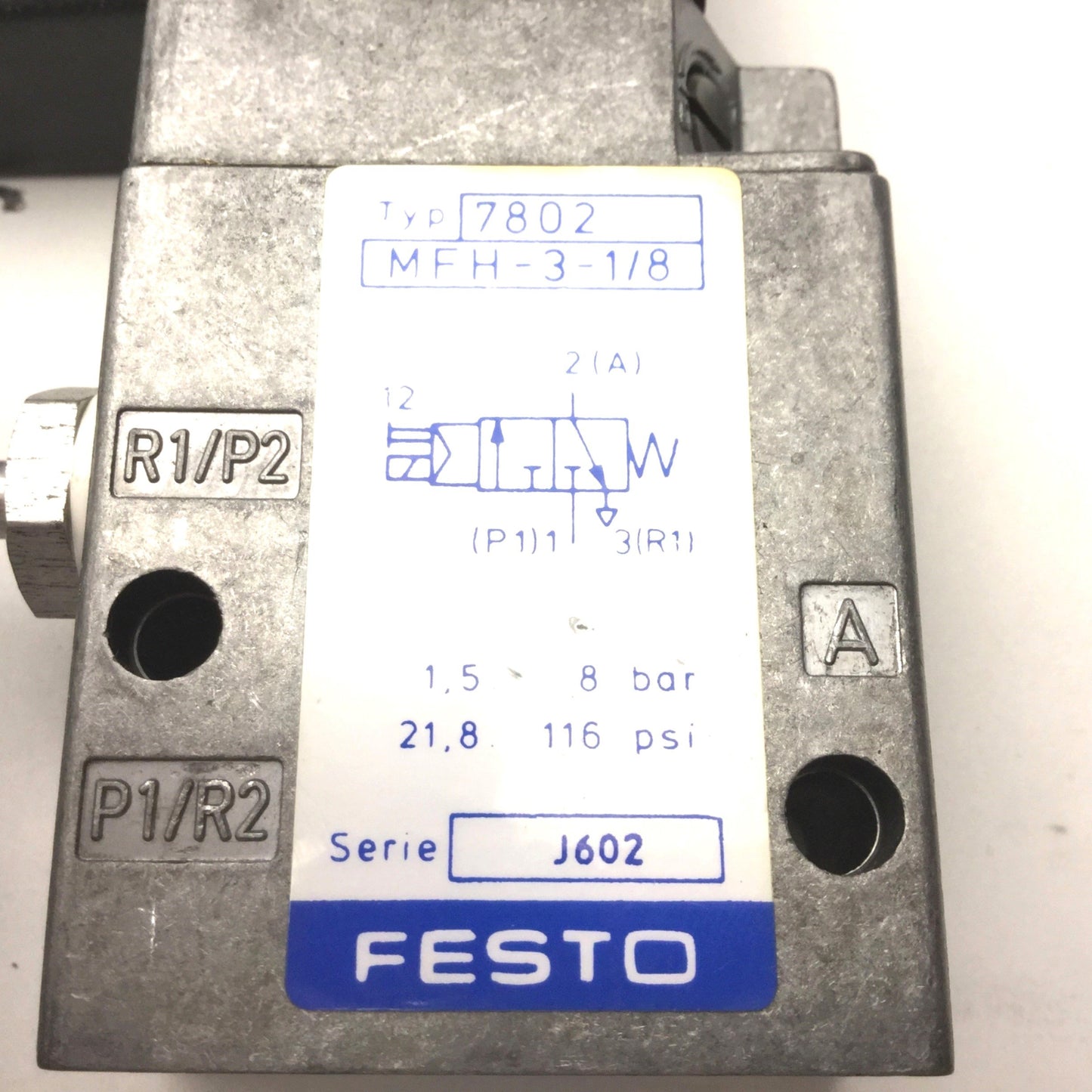 Used Lot of 2 Festo MFH-3-1/8 Solenoid Valve, 2-Pos 3-Way, With MSFG-24/42-50/60