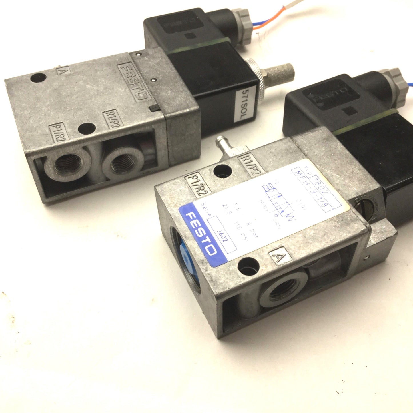 Used Lot of 2 Festo MFH-3-1/8 Solenoid Valve, 2-Pos 3-Way, With MSFG-24/42-50/60