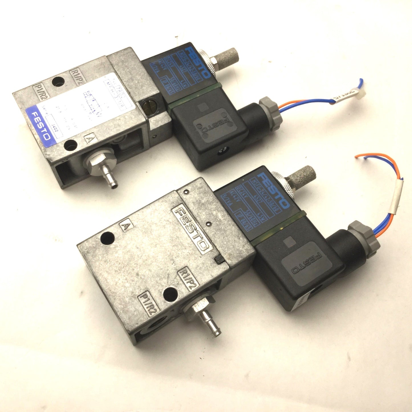 Used Lot of 2 Festo MFH-3-1/8 Solenoid Valve, 2-Pos 3-Way, With MSFG-24/42-50/60