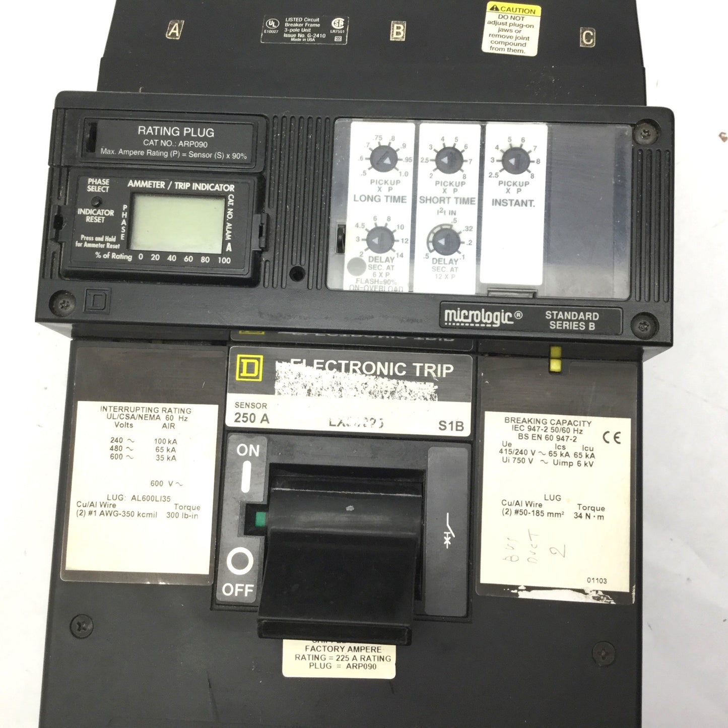 Used Square D LX36250 250A Electronic Trip Circuit Breaker, Series S1B, Sensor(Frame)