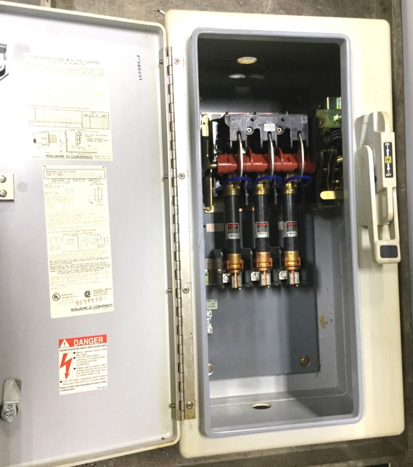 Used Square D H-363DF Disconnect Switch, Amps: 100, 600VAC, 250VDC, Type 4X Enclosure