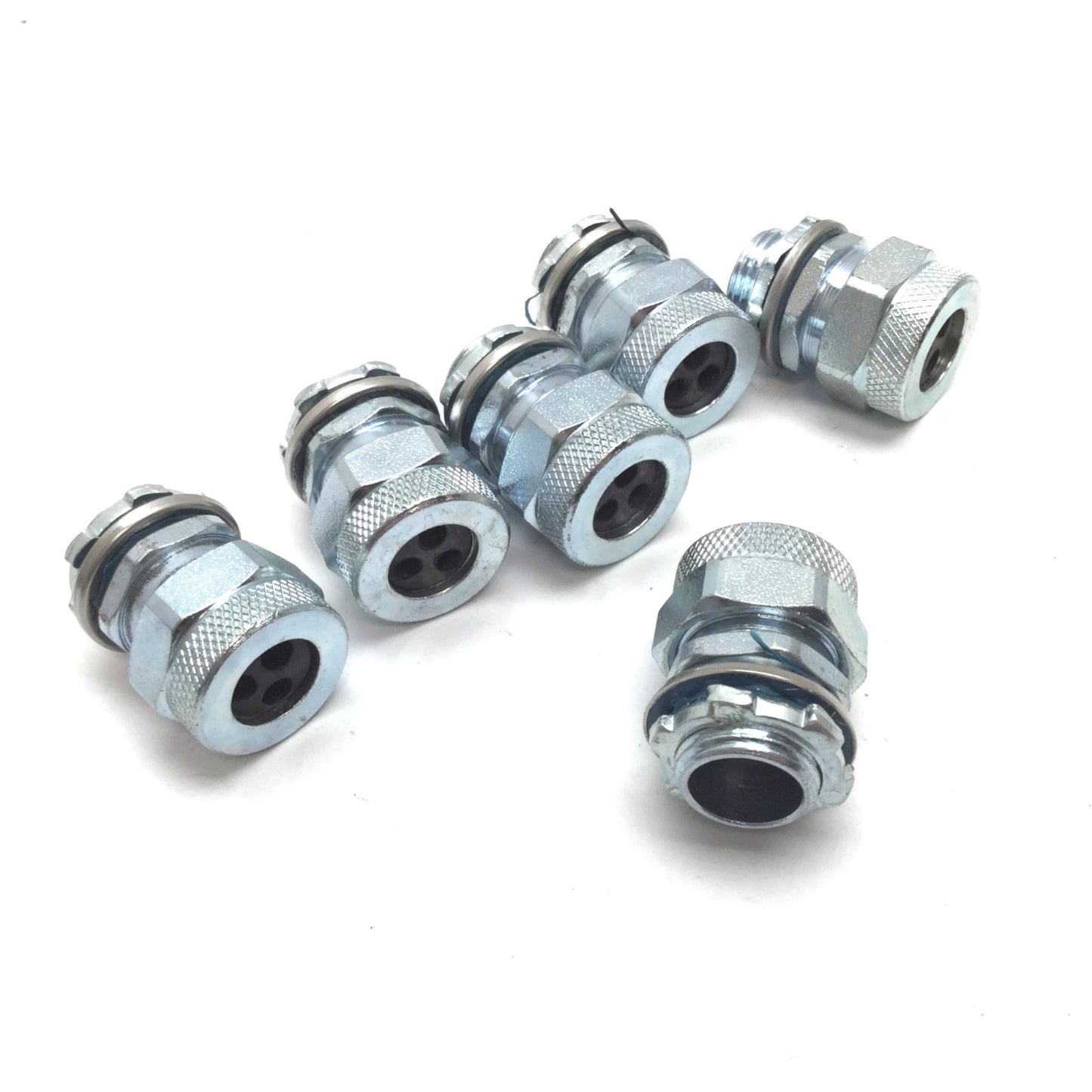 Used Lot of 6 Cord Grip Cable Gland, 3-Cable Plug, 5mm Diameter Cable Holes, 1/2" NPT