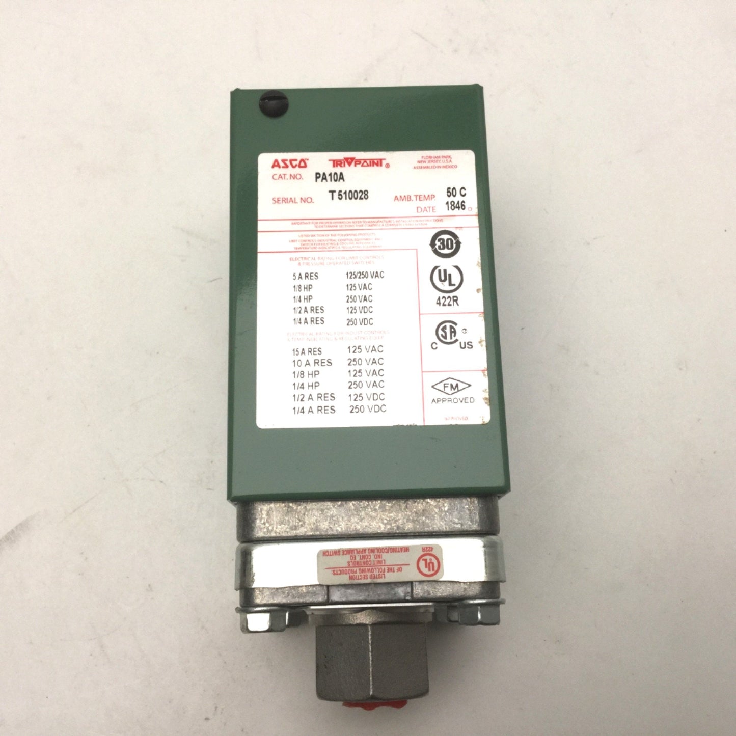 New ASCO TriPoint PA10A RF10A42 P-Series Pressure Switch 10-100psi 125/250VAC 15/10A