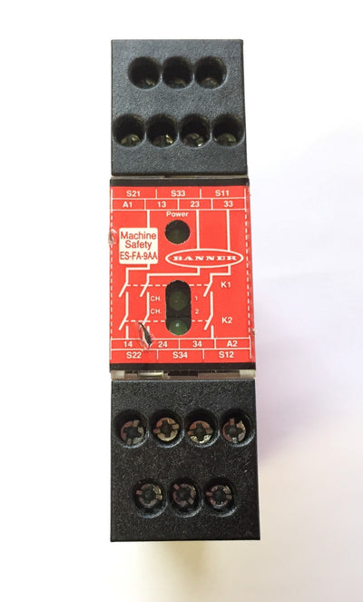Used Banner ES-FA-9AA Emergency E-Stop Safety Relay Module 24VAC/DC, 3 N/O Contacts