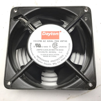 Used Dayton LR206189 4WT46 AC Axial Fan, 115 CFM, 115VAC 60/50Hz, 0.24/0.26A, 20/22W