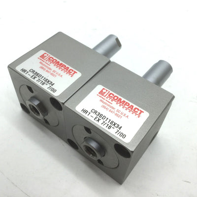 New Lot of 2 Compact CR3SD118X34 HR1-EX 7/16" Pneumatic Cylinders Bore: 1-1/8"