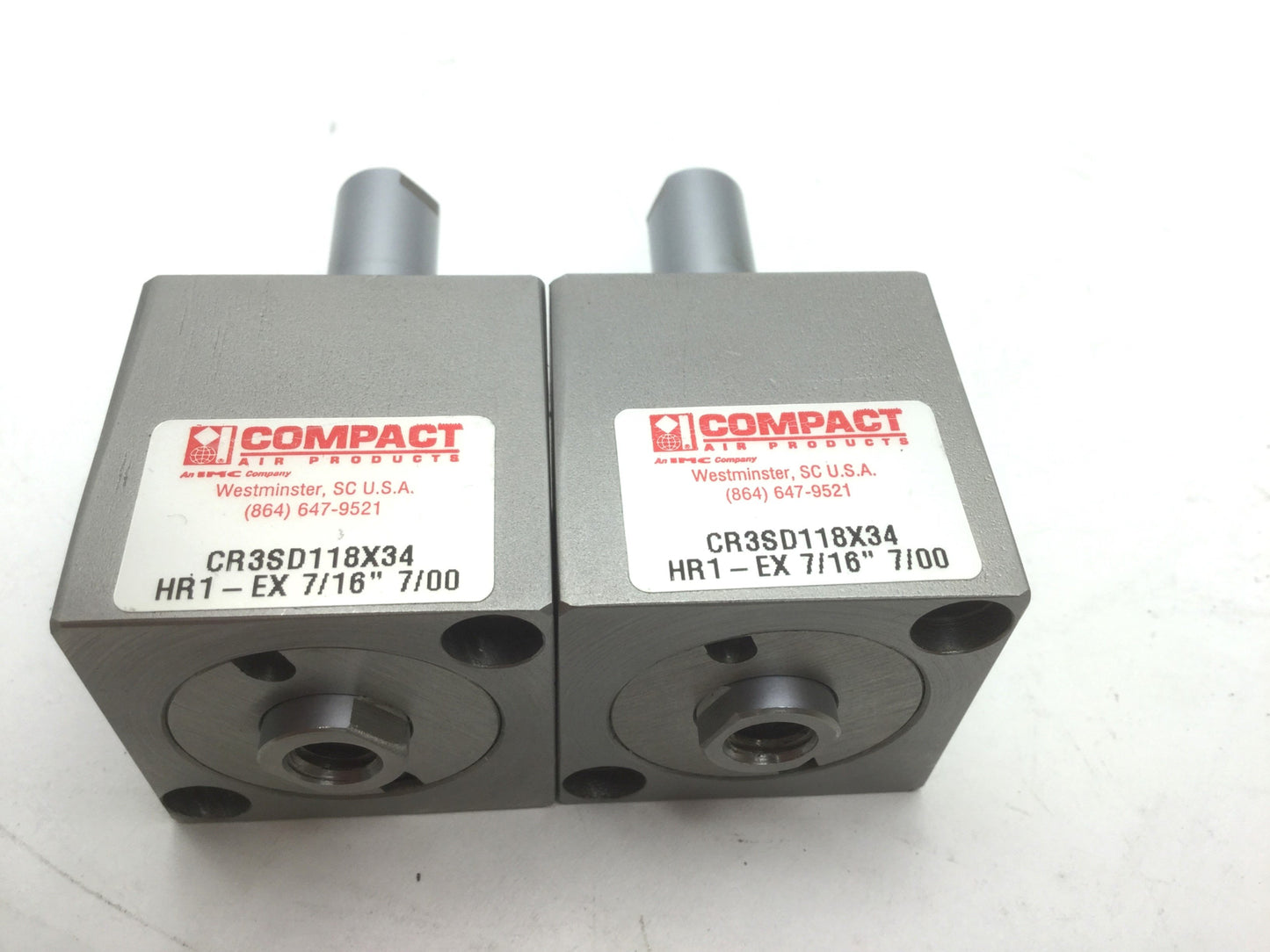New Lot of 2 Compact CR3SD118X34 HR1-EX 7/16" Pneumatic Cylinders Bore: 1-1/8"
