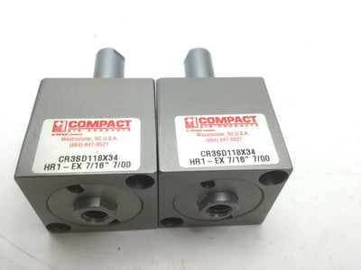 New Lot of 2 Compact CR3SD118X34 HR1-EX 7/16" Pneumatic Cylinders Bore: 1-1/8"