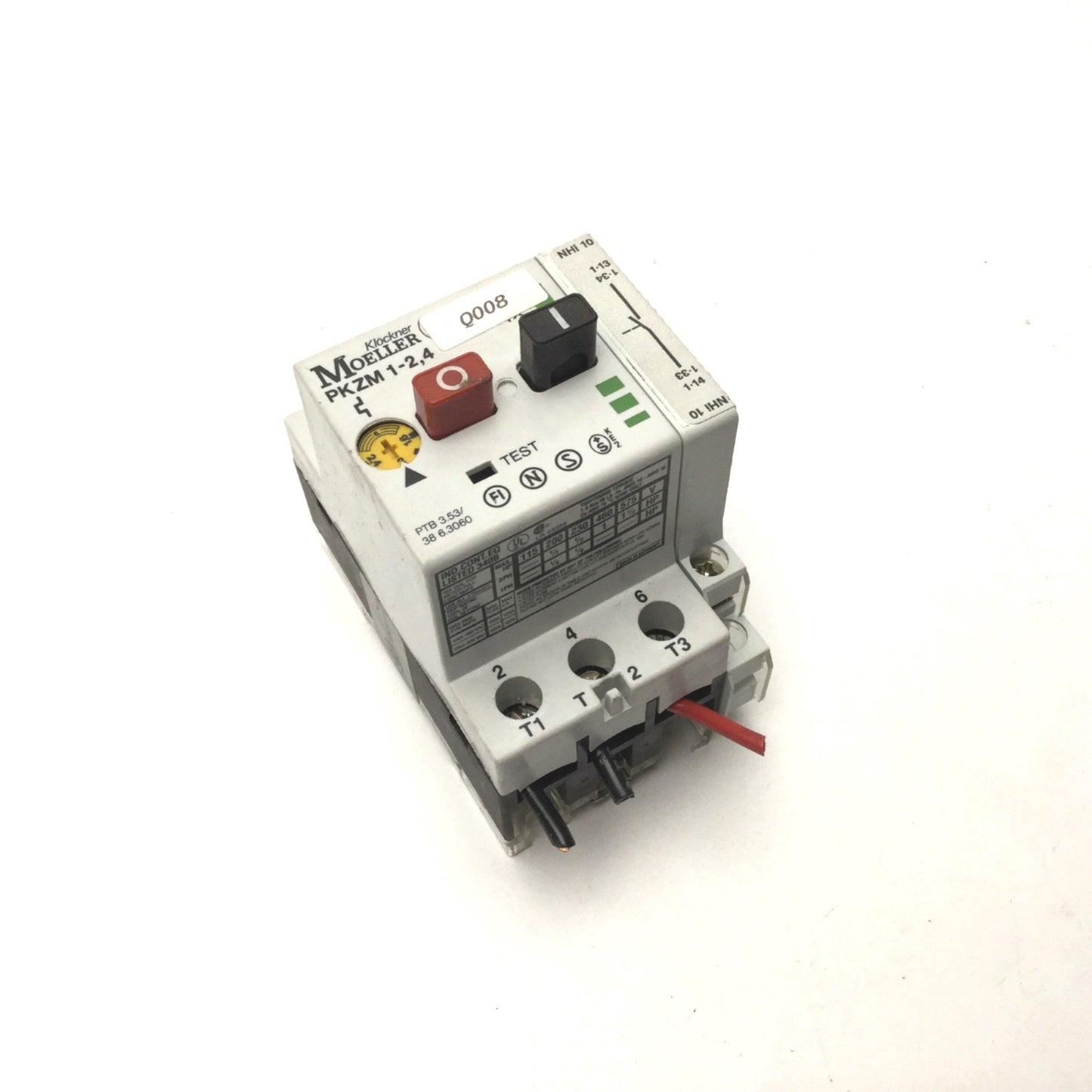 Used Klockner Moeller PKZM 1-2.4 Thermal Magnetic Circuit Breaker W/NHI10 Aux Contact