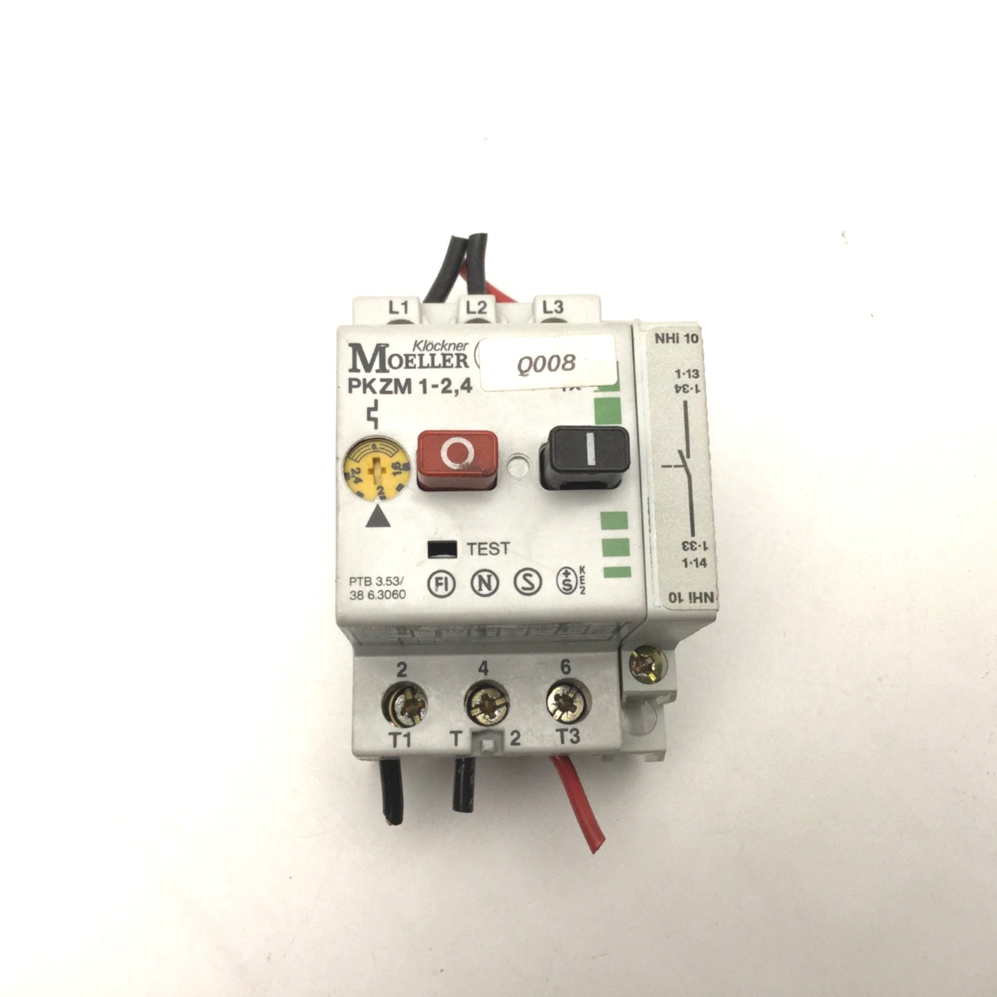 Used Klockner Moeller PKZM 1-2.4 Thermal Magnetic Circuit Breaker W/NHI10 Aux Contact