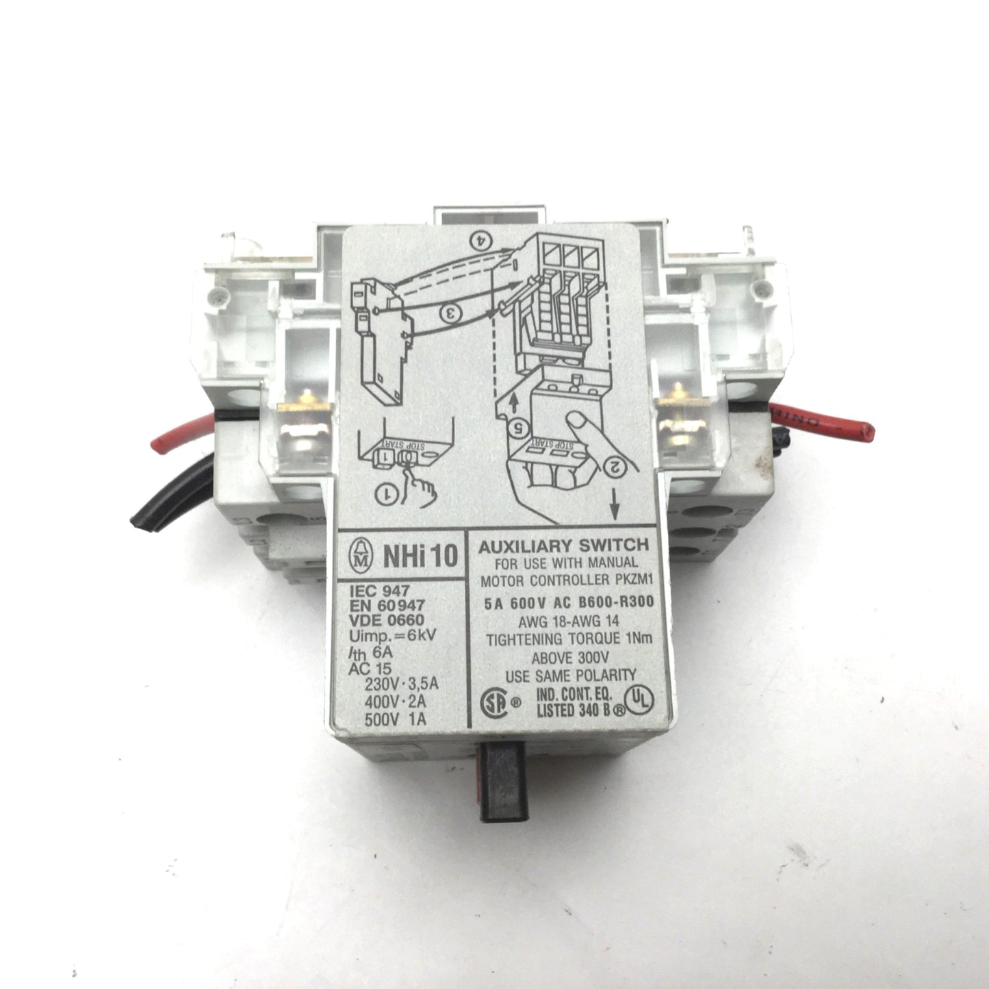 Used Klockner Moeller PKZM 1-2.4 Thermal Magnetic Circuit Breaker W/NHI10 Aux Contact