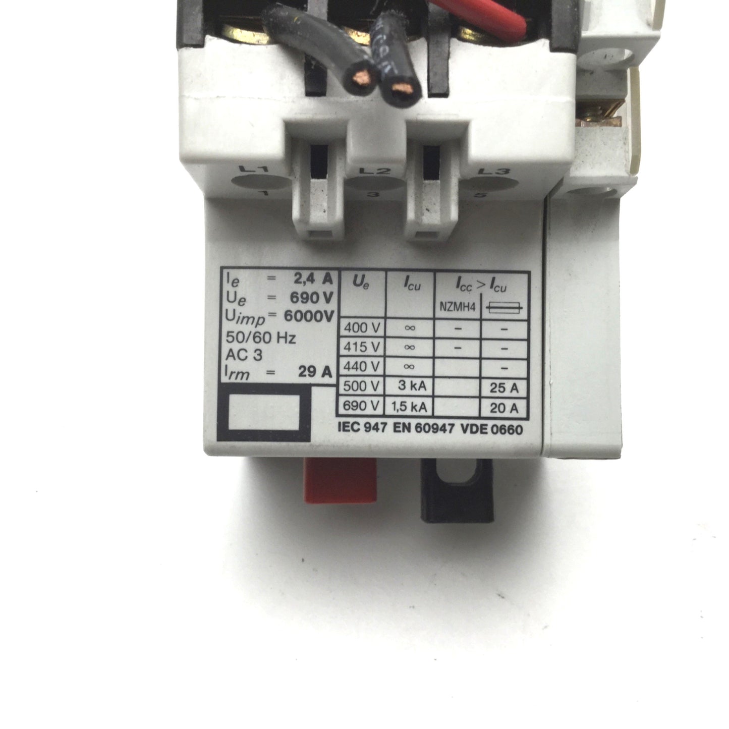 Used Klockner Moeller PKZM 1-2.4 Thermal Magnetic Circuit Breaker W/NHI10 Aux Contact