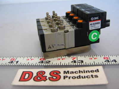 Used Bank of 4 SMC 10-VJ3123 Pneumatic Solenoid Valves