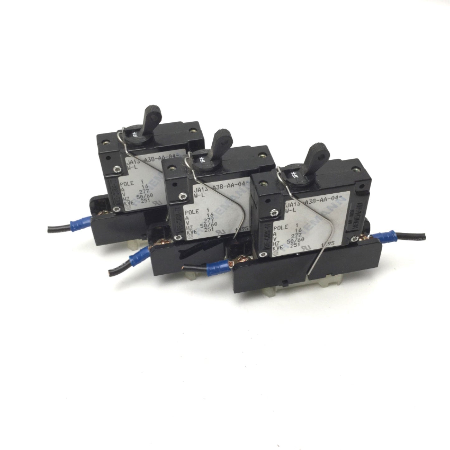 Used Lot Of 3 Heinemann JA1S-A38-AA-04-W-L Circuit Breakers 16A 277VAC 50/60Hz