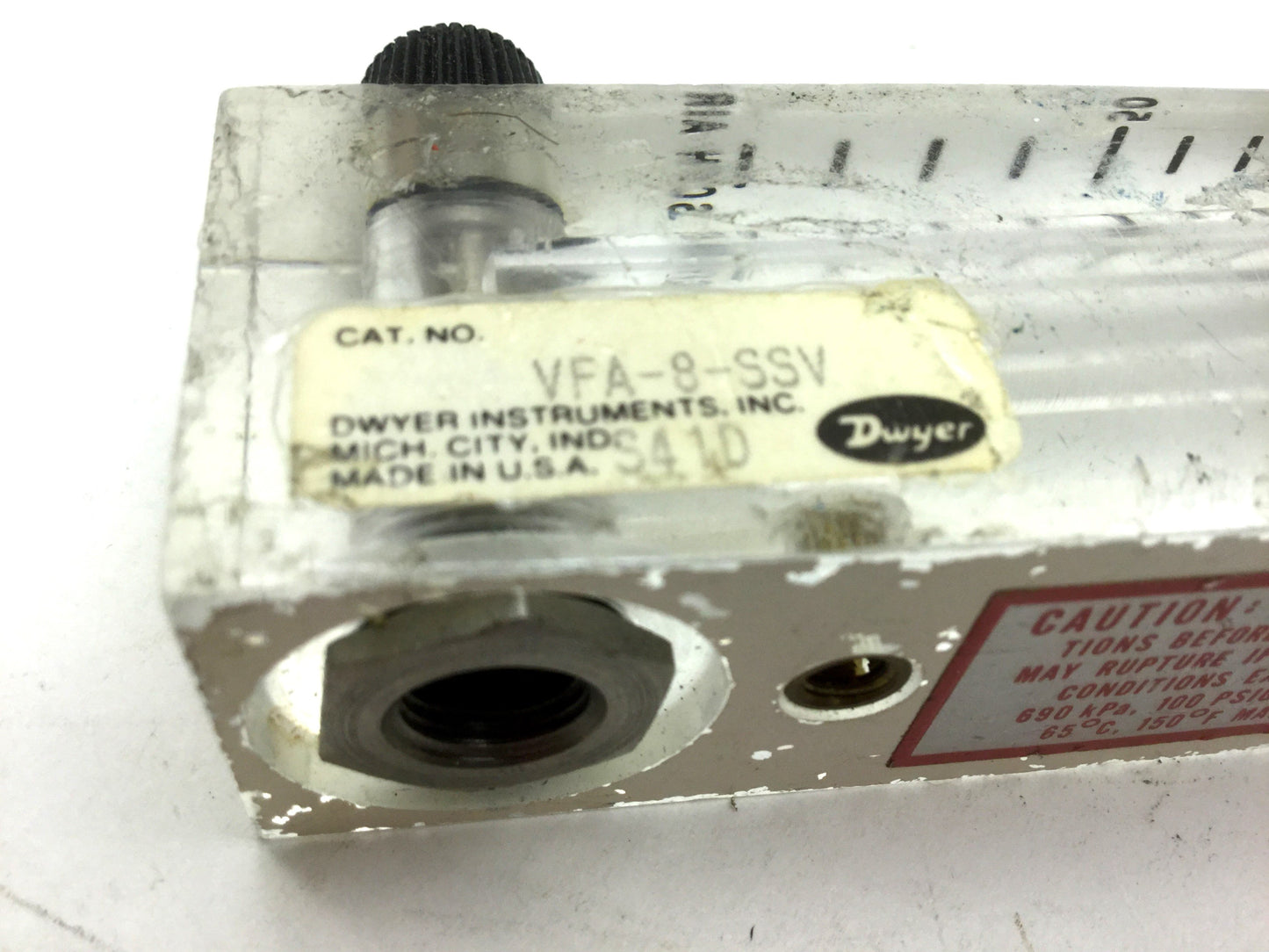 Used Dwyer VFA-8-SSV Flow Meter 2" Scale 10-100 SCFH Air SS Valve