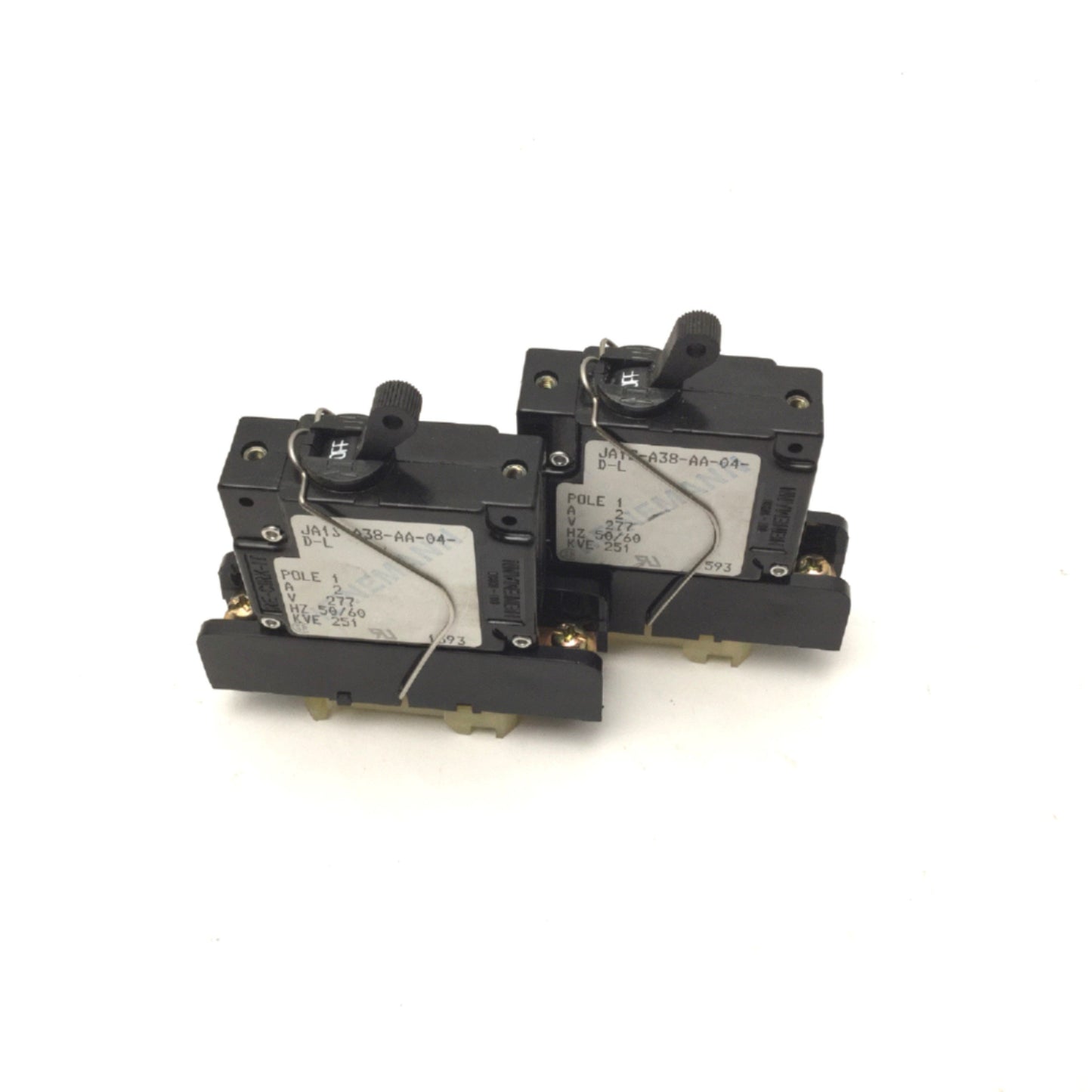 Used Lot Of 2 Heinemann JA1S-A38-AA-04-D-L Circuit Breakers 2A 277VAC 50/60Hz