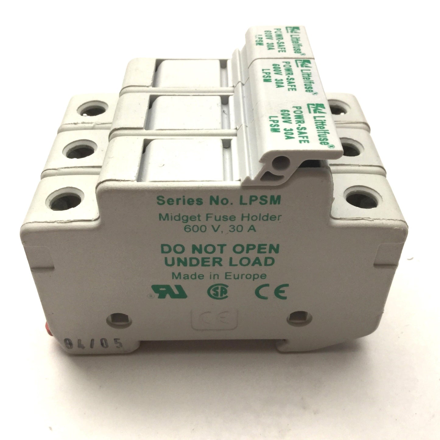 Used Littelfuse Powr-Safe LPSM Midget Fuse Holder, Rated: 600V, 30A, 3 Pole
