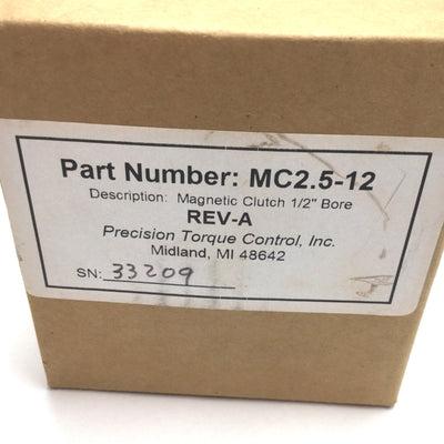 New Precision Torque Control MC2.5-12 Magnetic Clutch Torque 0.5-5.5inlbs Bore 1/2"