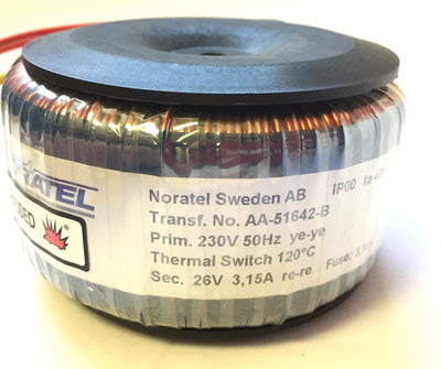 New Noratel AA-51642-B Ring Core Transformer, Primary: 230V 50Hz, Sec. 26V 3.15A
