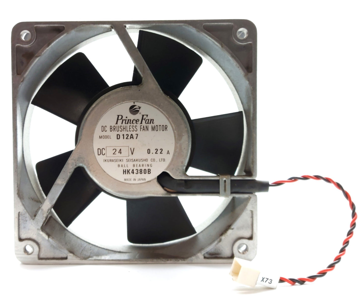 Used Prince Fan D12A7 DC Brushless Fan Motor, 120 x 120 x 25mm, 24VDC 0.22A