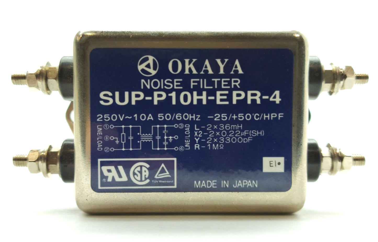Used OKAYA SUP-P10H-EPR-4 AC Power Line Noise Filter, EMI, 250VAC 10A