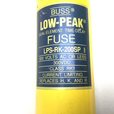 Used Bussmann LPS-RK-200SP Low Peak Dual Element Time Delay Fuse 600VAC 300VDC 200A